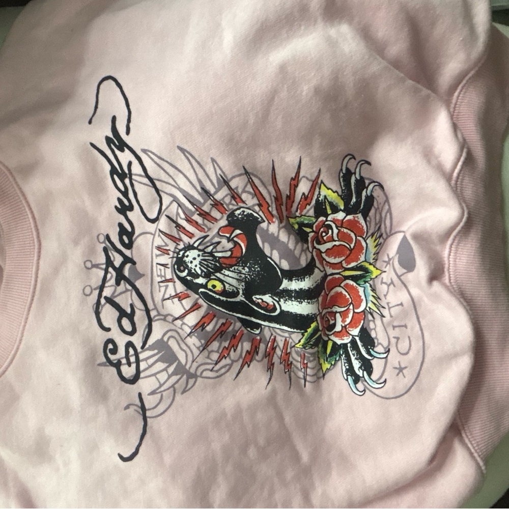 Ed Hardy Light Pink Sweatshirt with Snake & Rose Graphic